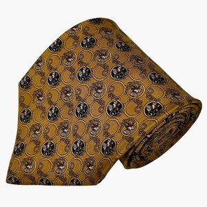 Vintage Brooks Basics Pure Silk Gold Jingle Bell Christmas Necktie Tie